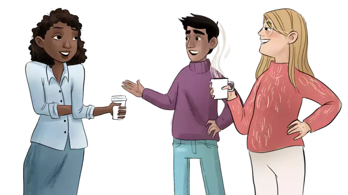 Drei Personen unterhalten sich